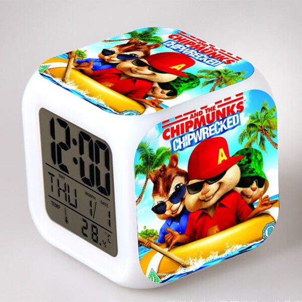 Alvin and the Chipmunks 7 Colors Change Digital Alarm LED Clock