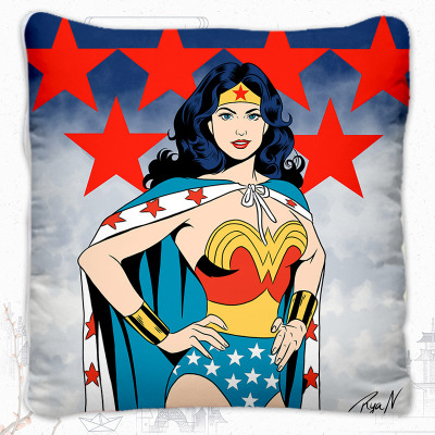 Pastele Superman and Wonder Woman Kiss Custom Pillow Case Personalized Spun  Polyester Square Pillow Cover Decorative