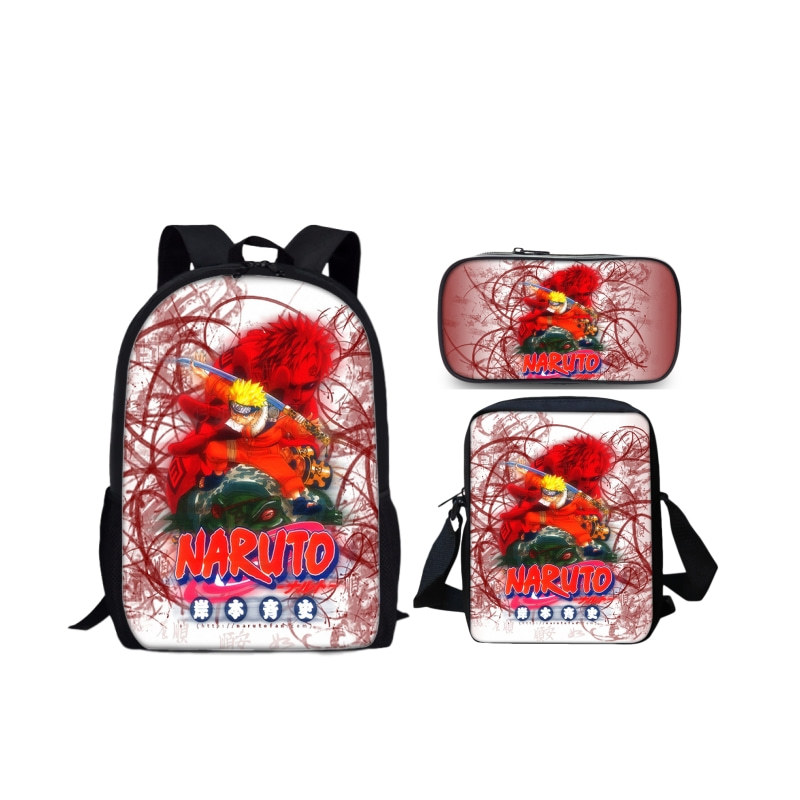 18 Inch Naruto Backpack School Bag+Messenger Bag+Pencil Bag