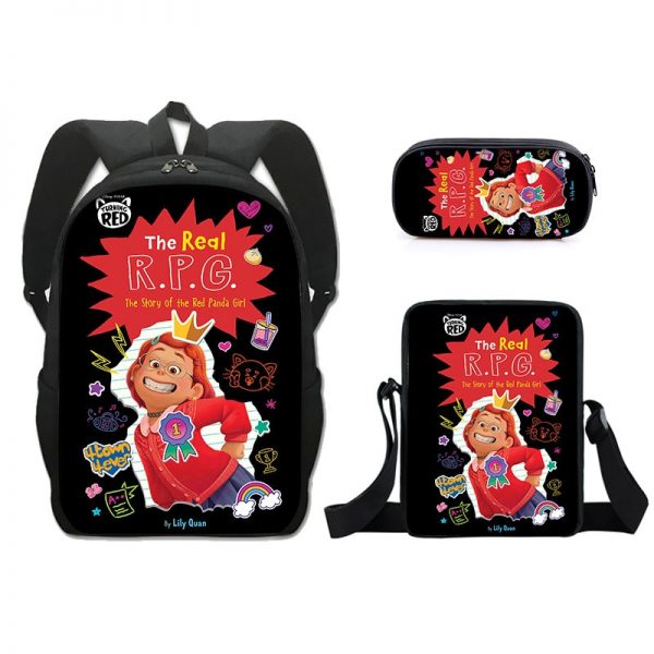 16 Inch Turning Red Backpack School Bag+Messenger Bag+Pencil Bag - Image 5