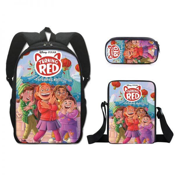 16 Inch Turning Red Backpack School Bag+Messenger Bag+Pencil Bag - Image 16