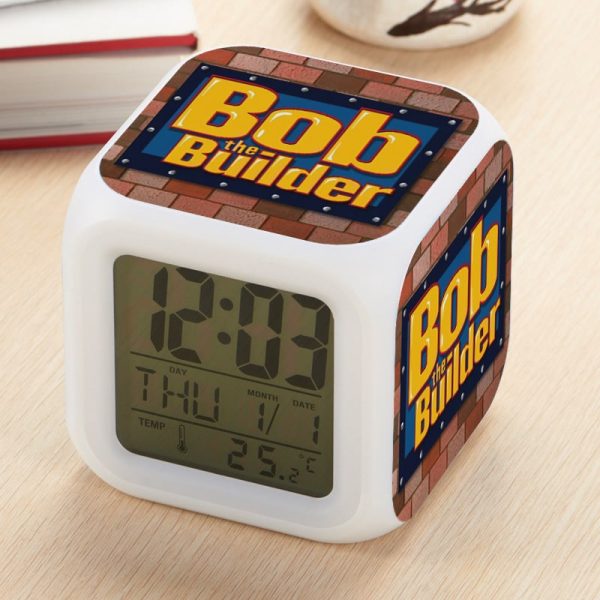 Bob the Builder Alarm Clock Led Light 7 Color Change Electronic Desk Watch Square Table - Image 3