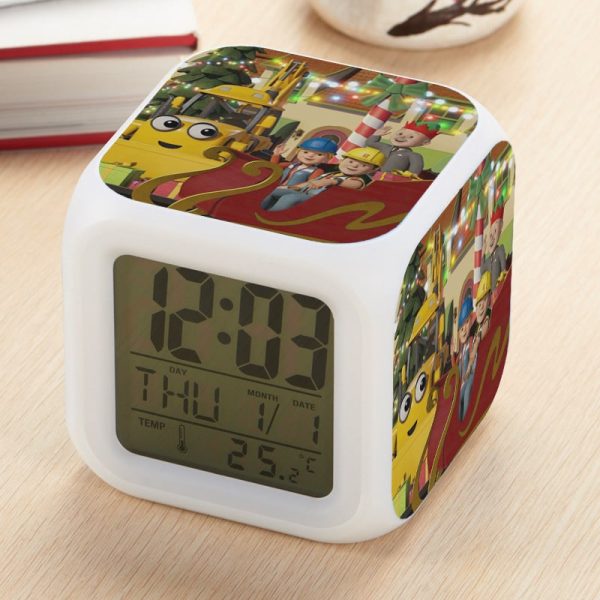 Bob the Builder Alarm Clock Led Light 7 Color Change Electronic Desk Watch Square Table - Image 15