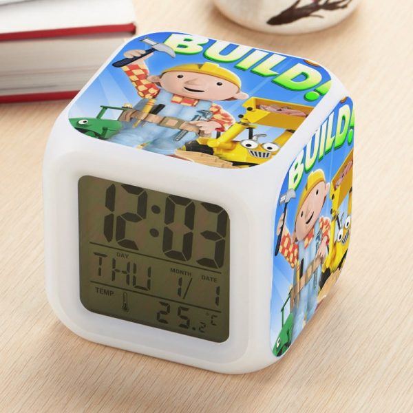 Bob the Builder Alarm Clock Led Light 7 Color Change Electronic Desk Watch Square Table - Image 19