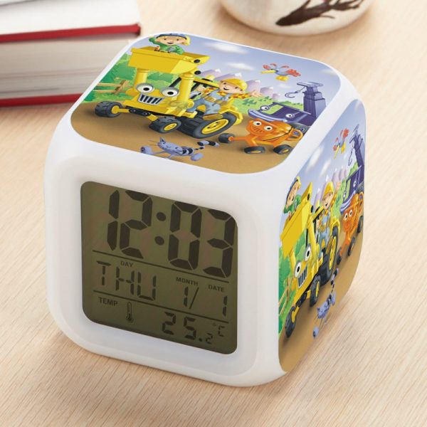 Bob the Builder Alarm Clock Led Light 7 Color Change Electronic Desk Watch Square Table - Image 23