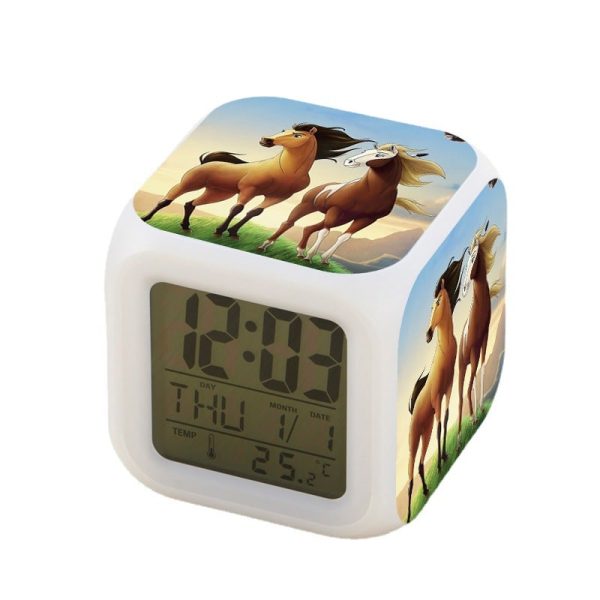 Spirit Stallion of the Cimarron Alarm Clock Led Light 7 Color Change Electronic Desk Watch Square Table