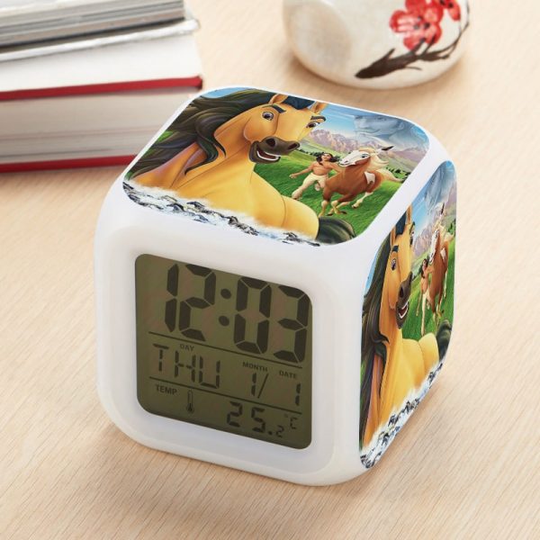 Spirit Stallion of the Cimarron Alarm Clock Led Light 7 Color Change Electronic Desk Watch Square Table - Image 10