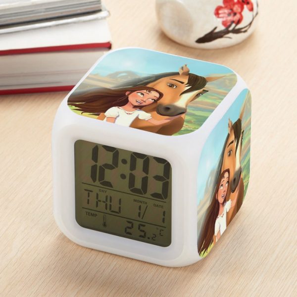 Spirit Stallion of the Cimarron Alarm Clock Led Light 7 Color Change Electronic Desk Watch Square Table - Image 11