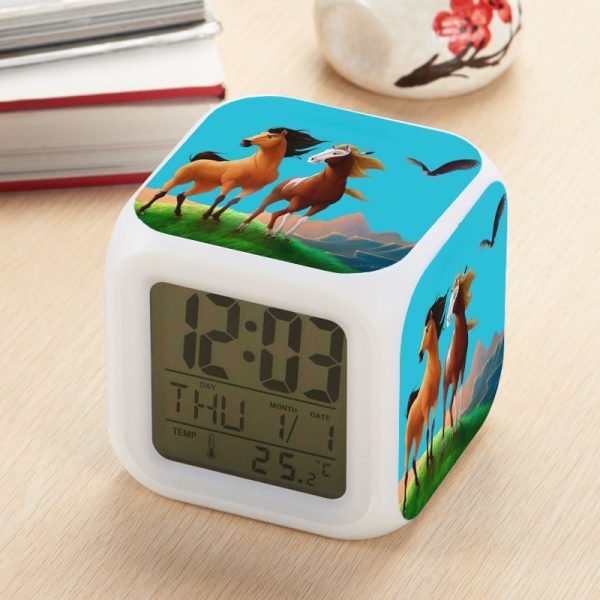 Spirit Stallion of the Cimarron Alarm Clock Led Light 7 Color Change Electronic Desk Watch Square Table - Image 13