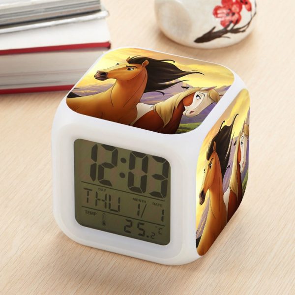 Spirit Stallion of the Cimarron Alarm Clock Led Light 7 Color Change Electronic Desk Watch Square Table - Image 14