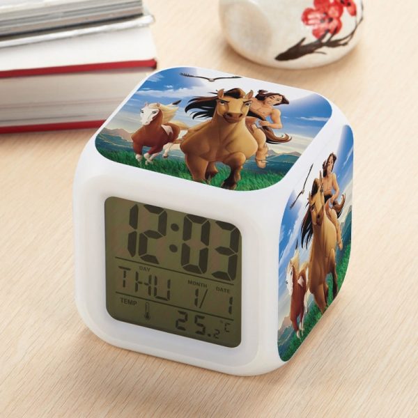 Spirit Stallion of the Cimarron Alarm Clock Led Light 7 Color Change Electronic Desk Watch Square Table - Image 15