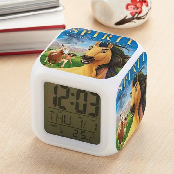 Spirit Stallion of the Cimarron Alarm Clock Led Light 7 Color Change Electronic Desk Watch Square Table - Image 16