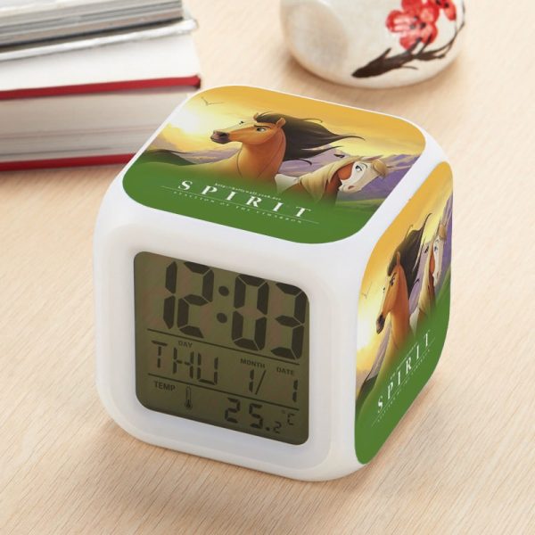 Spirit Stallion of the Cimarron Alarm Clock Led Light 7 Color Change Electronic Desk Watch Square Table - Image 17