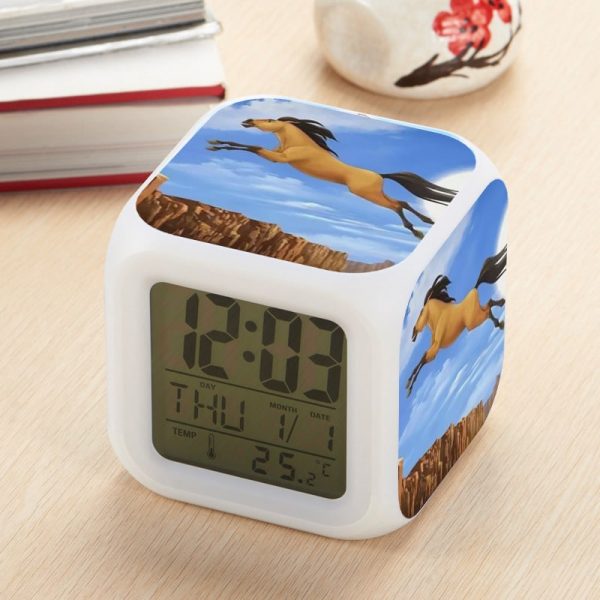 Spirit Stallion of the Cimarron Alarm Clock Led Light 7 Color Change Electronic Desk Watch Square Table - Image 2