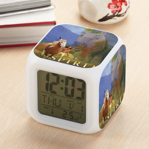 Spirit Stallion of the Cimarron Alarm Clock Led Light 7 Color Change Electronic Desk Watch Square Table - Image 3