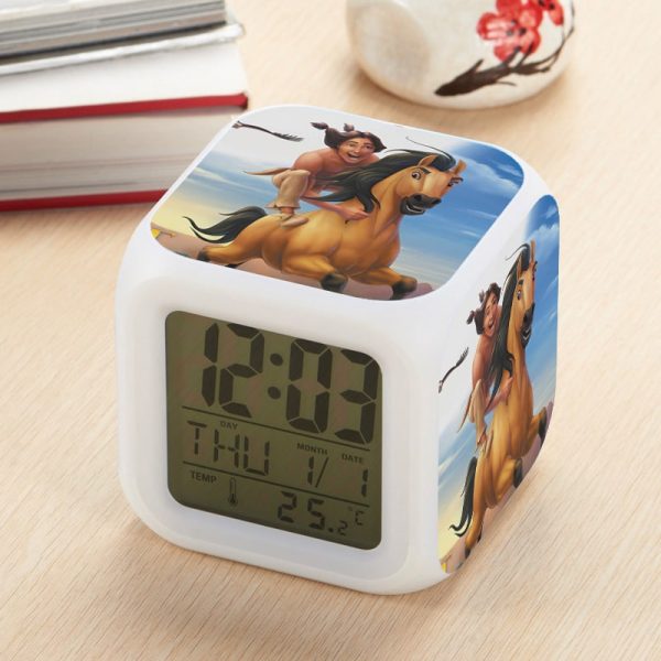 Spirit Stallion of the Cimarron Alarm Clock Led Light 7 Color Change Electronic Desk Watch Square Table - Image 5