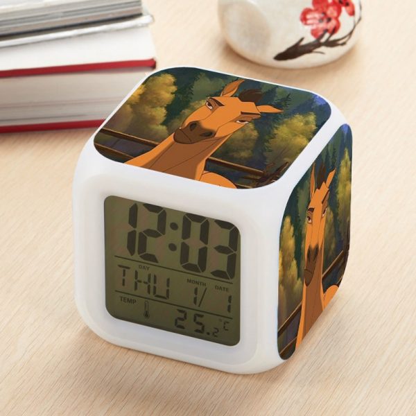 Spirit Stallion of the Cimarron Alarm Clock Led Light 7 Color Change Electronic Desk Watch Square Table - Image 6