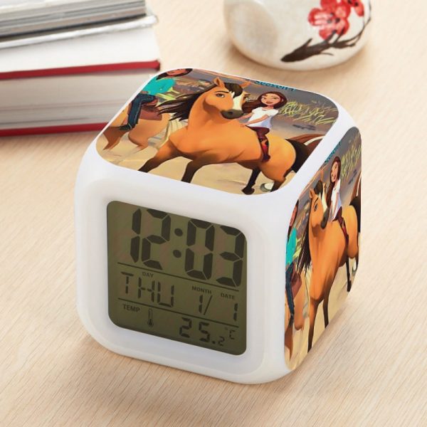 Spirit Stallion of the Cimarron Alarm Clock Led Light 7 Color Change Electronic Desk Watch Square Table - Image 7