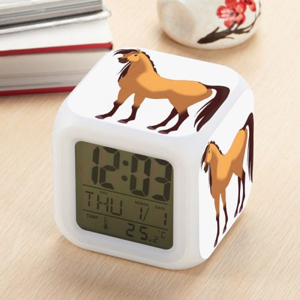 Spirit Stallion of the Cimarron Alarm Clock Led Light 7 Color Change Electronic Desk Watch Square Table - Image 8