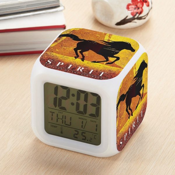 Spirit Stallion of the Cimarron Alarm Clock Led Light 7 Color Change Electronic Desk Watch Square Table - Image 9