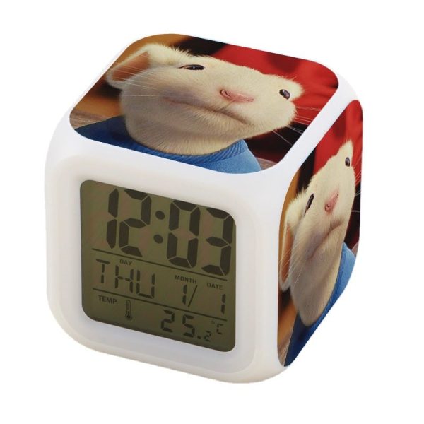 Stuart Little Alarm Clock Led Light 7 Color Change Electronic Desk Watch Square Table