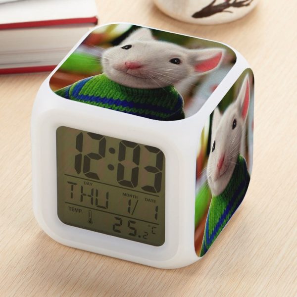 Stuart Little Alarm Clock Led Light 7 Color Change Electronic Desk Watch Square Table - Image 4