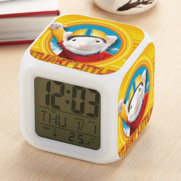 Stuart Little Alarm Clock Led Light 7 Color Change Electronic Desk Watch Square Table - Image 6