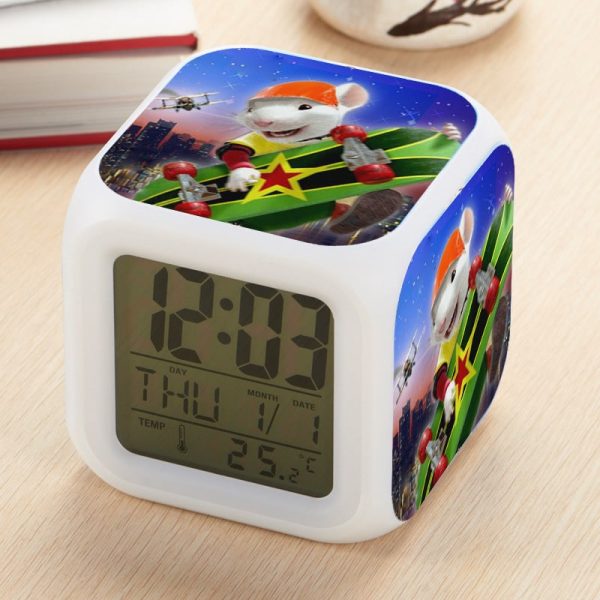 Stuart Little Alarm Clock Led Light 7 Color Change Electronic Desk Watch Square Table - Image 8