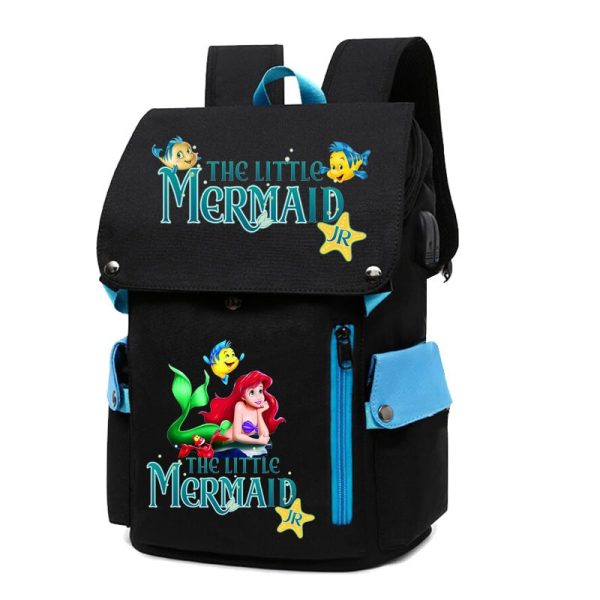 18 Inch The Little Mermaid USB Backpack School Bag Yellow Black Red Blue Pink - Image 31