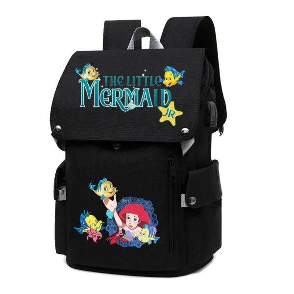 18 Inch The Little Mermaid USB Backpack School Bag Yellow Black Red Blue Pink - Image 40