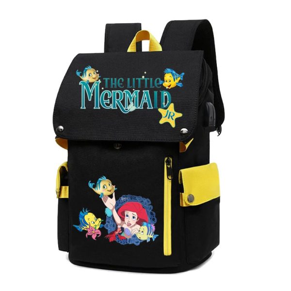 18 Inch The Little Mermaid USB Backpack School Bag Yellow Black Red Blue Pink - Image 5