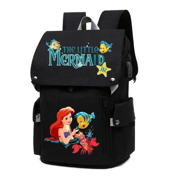 18 Inch The Little Mermaid USB Backpack School Bag Yellow Black Red Blue Pink - Image 6