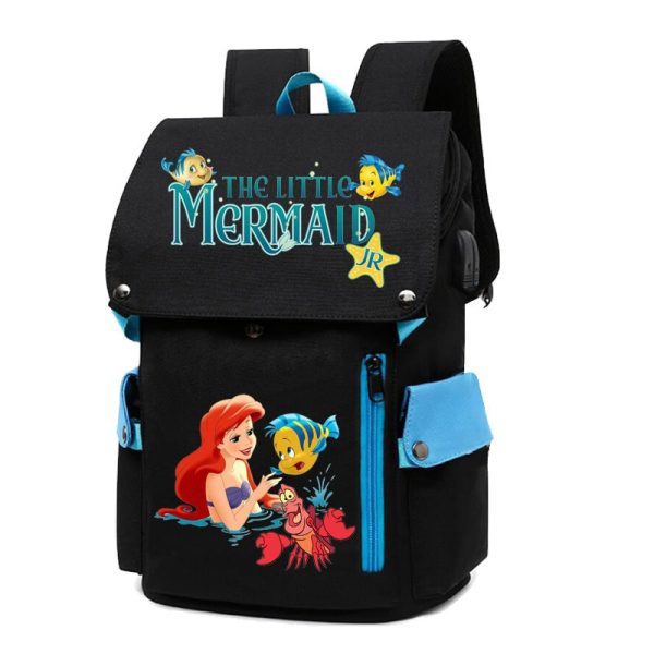 18 Inch The Little Mermaid USB Backpack School Bag Yellow Black Red Blue Pink - Image 8