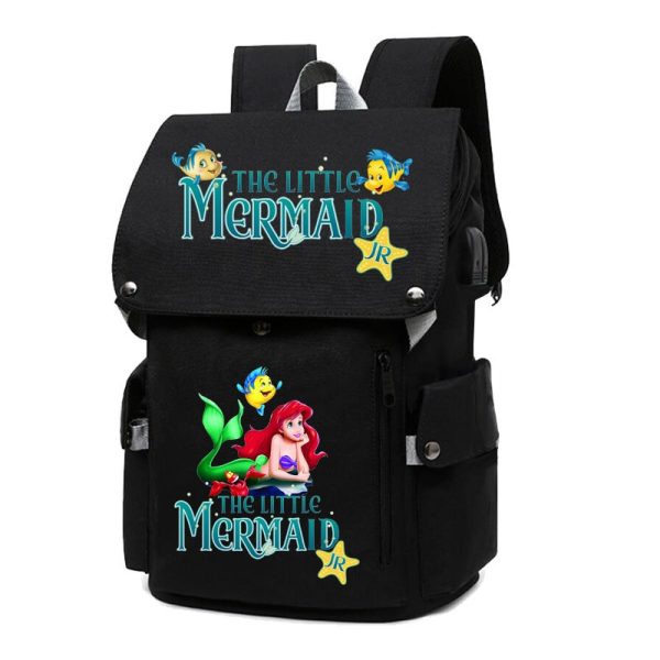 18 Inch The Little Mermaid USB Backpack School Bag Yellow Black Red Blue Pink - Image 32