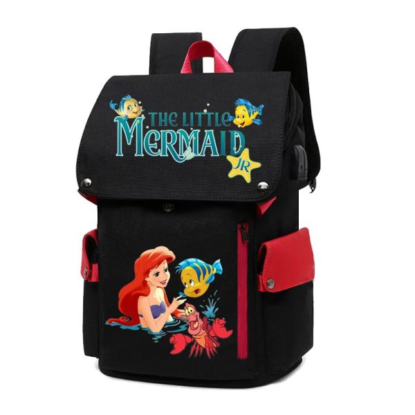 18 Inch The Little Mermaid USB Backpack School Bag Yellow Black Red Blue Pink - Image 10