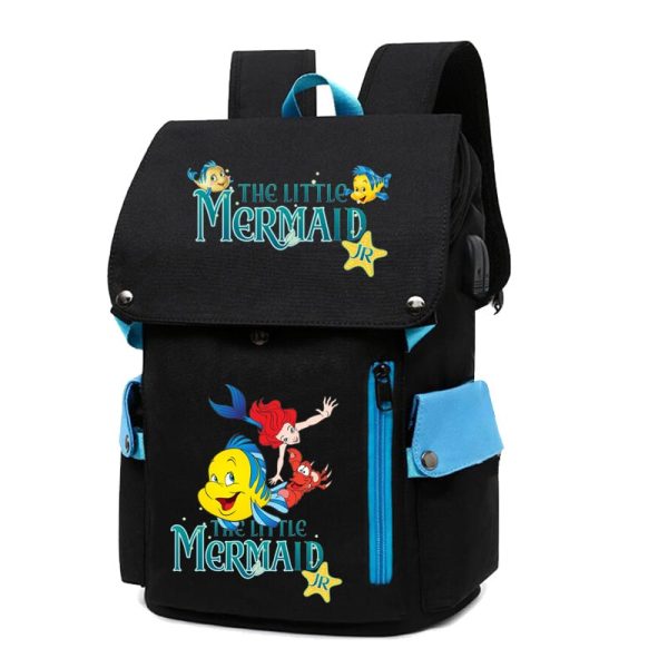 18 Inch The Little Mermaid USB Backpack School Bag Yellow Black Red Blue Pink - Image 13