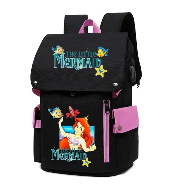 18 Inch The Little Mermaid USB Backpack School Bag Yellow Black Red Blue Pink - Image 17