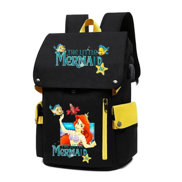 18 Inch The Little Mermaid USB Backpack School Bag Yellow Black Red Blue Pink - Image 19