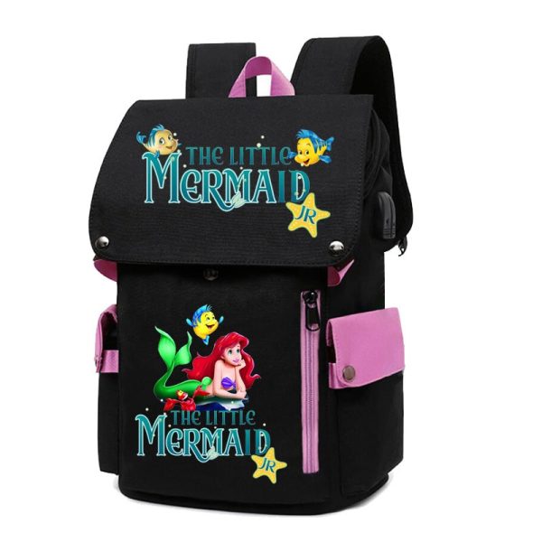 18 Inch The Little Mermaid USB Backpack School Bag Yellow Black Red Blue Pink