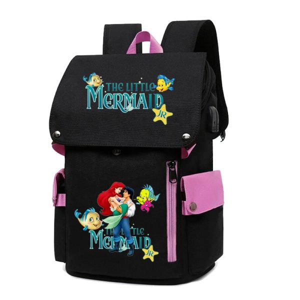 18 Inch The Little Mermaid USB Backpack School Bag Yellow Black Red Blue Pink - Image 22