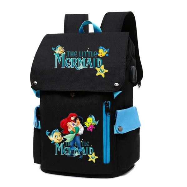 18 Inch The Little Mermaid USB Backpack School Bag Yellow Black Red Blue Pink - Image 23