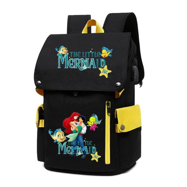 18 Inch The Little Mermaid USB Backpack School Bag Yellow Black Red Blue Pink - Image 24