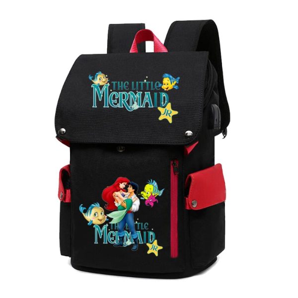 18 Inch The Little Mermaid USB Backpack School Bag Yellow Black Red Blue Pink - Image 25