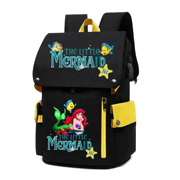 18 Inch The Little Mermaid USB Backpack School Bag Yellow Black Red Blue Pink - Image 33