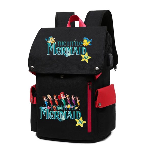 18 Inch The Little Mermaid USB Backpack School Bag Yellow Black Red Blue Pink - Image 30