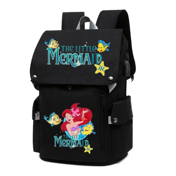 18 Inch The Little Mermaid USB Backpack School Bag Yellow Black Red Blue Pink - Image 35