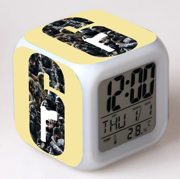 Rainbow Six Alarm Clock Led Light 7 Color Change Electronic Desk Watch Square Table