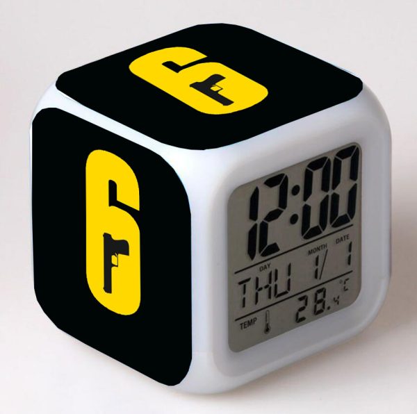 Rainbow Six Alarm Clock Led Light 7 Color Change Electronic Desk Watch Square Table - Image 2