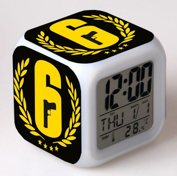 Rainbow Six Alarm Clock Led Light 7 Color Change Electronic Desk Watch Square Table - Image 6