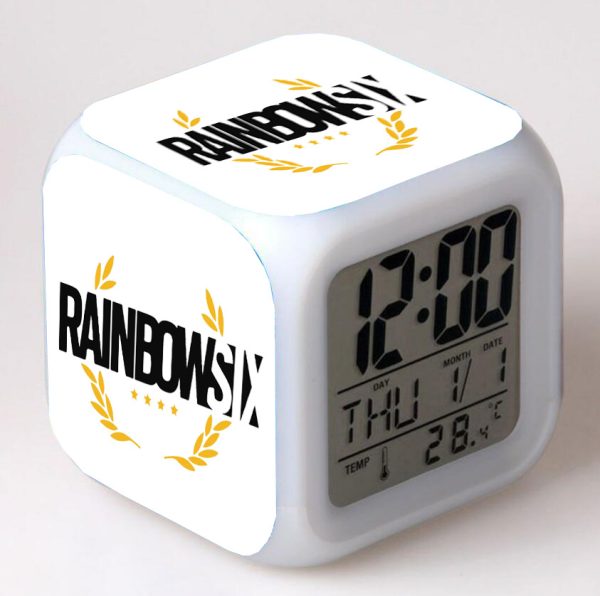 Rainbow Six Alarm Clock Led Light 7 Color Change Electronic Desk Watch Square Table - Image 8